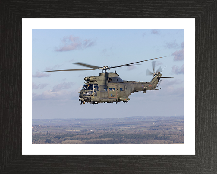 RAF Puma HC2 Helicopter in flight Photo Print - Royal Air Force Aircraft Hampshire Prints 10 x 8 Black Frame Yes