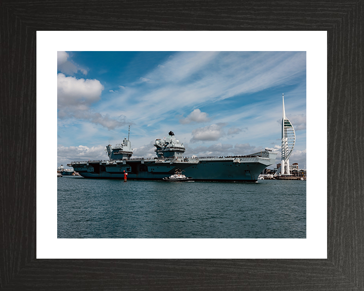 HMS Prince of Wales (R09) Photo Print - Leaving portsmouth 2025 - Royal Navy Queen Elizabeth Class Aircraft Carrier Hampshire Prints 10 x 8 Black Frame Yes