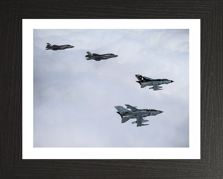 Two RAF Tornado GR4’s with US F35-B’s Photo Print - Royal Air Force Aircraft Hampshire Prints 10 x 8 Black Frame Yes