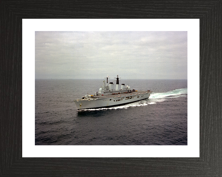 HMS Invincible (R05) Photo Print - At Sea 1982 - Royal Navy Invincible Class Aircraft Carrier Hampshire Prints 10 x 8 Black Frame Yes
