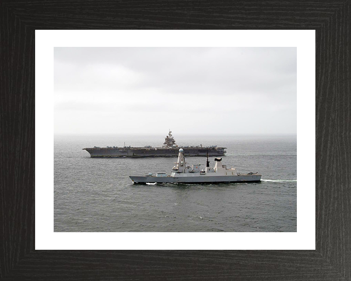 HMS Diamond (D34) Photo Print - With USS Enterprise - Royal Navy Type 45 Destroyer Hampshire Prints 10 x 8 Black Frame Yes