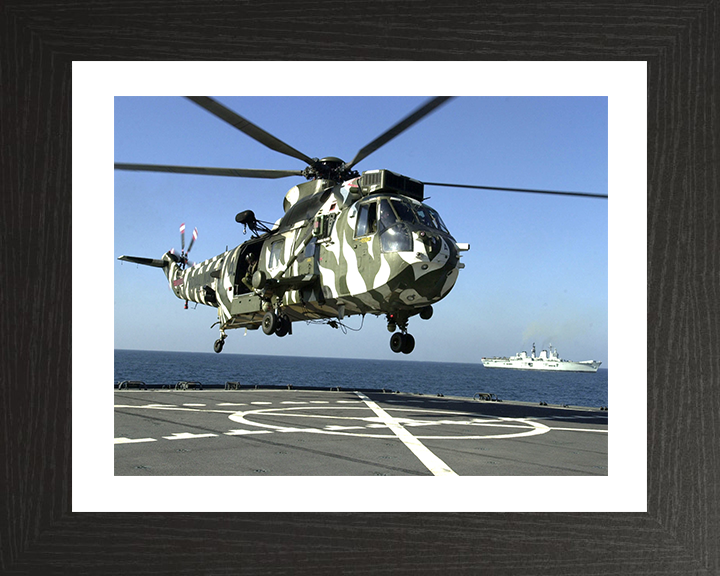 Sea King Mk6 Helicopter from HMS Illustrious Photo Print - Royal Navy Aircraft Hampshire Prints 10 x 8 Black Frame Yes