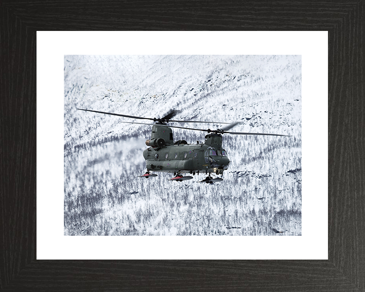 RAF Chinook Helicopter Flies With Wheel Skis Photo Print Royal Air Force Aircraft Wall Art Aviation Decor Posters, Prints, & Visual Artwork Hampshire Prints 10 x 8 Black Frame Yes