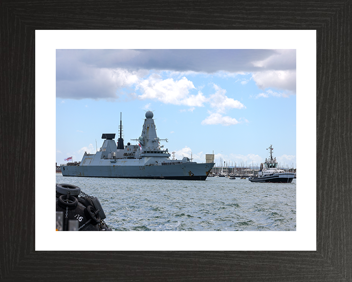 HMS Diamond (D34) Photo Print - Portsmouth Return - Royal Navy Type 45 Destroyer Hampshire Prints 10 x 8 Black Frame Yes