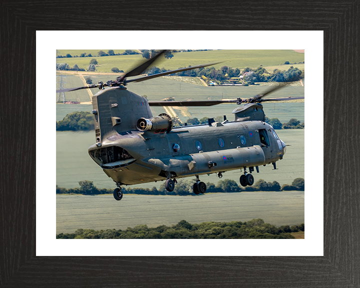 RAF Chinook Helicopter Closeup Photo Print - Royal Air Force Aircraft Hampshire Prints 10 x 8 Black Frame Yes