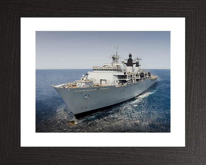 HMS Bulwark (L15) Royal Navy Albion Class Amphibious Ship From A Helicopter Photo Print Wall Art Decor Posters, Prints, & Visual Artwork Hampshire Prints 10 x 8 Black Frame Yes