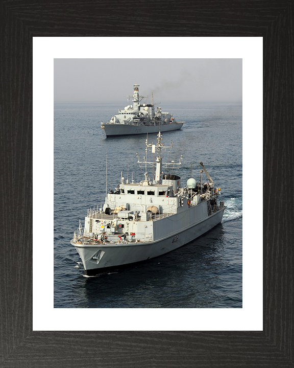 HMS Grimsby (M108) Photo Print - With HMS Montrose - Royal Navy Sandown Class Minehunter Hampshire Prints 10 x 8 Black Frame Yes