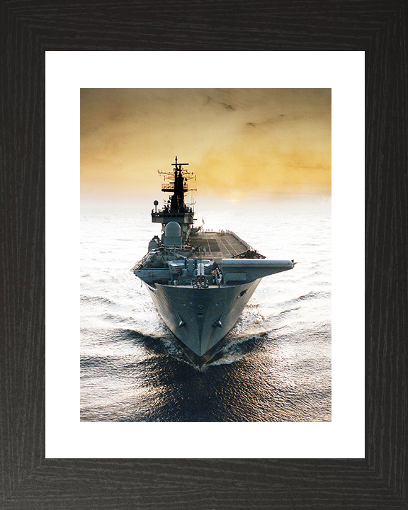 HMS Ark Royal (R07) Royal Navy Invincible Class Aircraft Carrier Bow View at Sunset Photo Print Wall Art Decor Posters, Prints, & Visual Artwork Hampshire Prints 10 x 8 Black Frame Yes