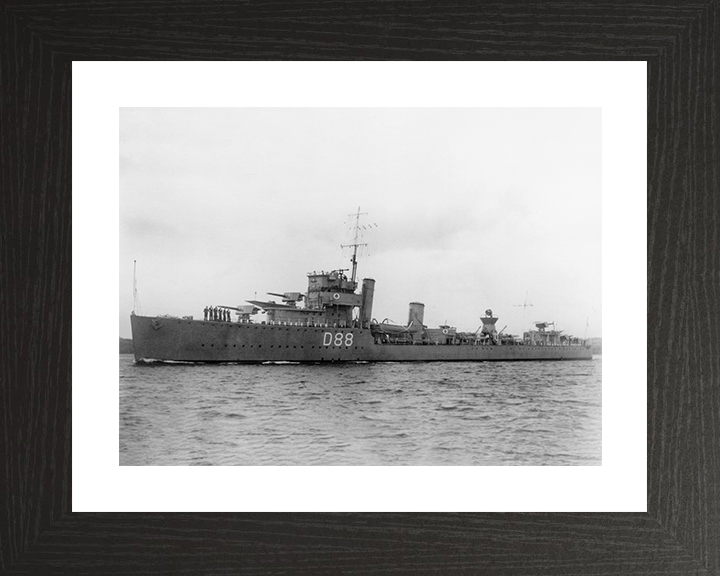 HMS Wren (D88) - At Sea - Royal Navy Admiralty Modified W Class Destroyer Photo Print Wall Art Naval Decor UK Posters, Prints, & Visual Artwork Hampshire Prints 10 x 8 Black Frame Yes
