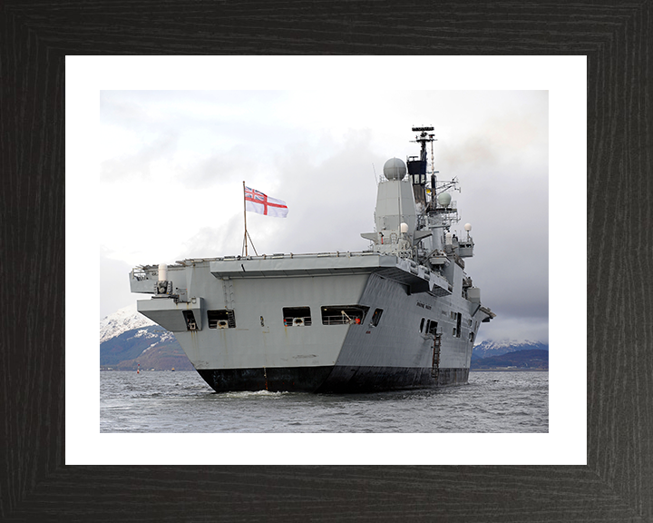HMS Ark Royal (R07) Photo Print - Stern View 2009 - Royal Navy Invincible Class Aircraft Carrier Hampshire Prints 10 x 8 Black Frame Yes