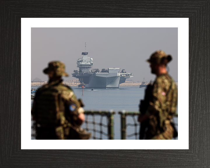 HMS Prince of Wales (R09) Photo Print - Suez Canal - Royal Navy Queen Elizabeth Class Aircraft Carrier Hampshire Prints 10 x 8 Black Frame Yes