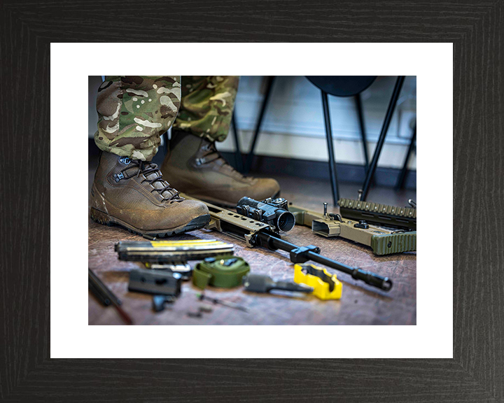 British Army Soldier Stripping am SA80-A3 Rifle Photo Print Wall Art Military Decor Poster Posters, Prints, & Visual Artwork Hampshire Prints 10 x 8 Black Frame Yes