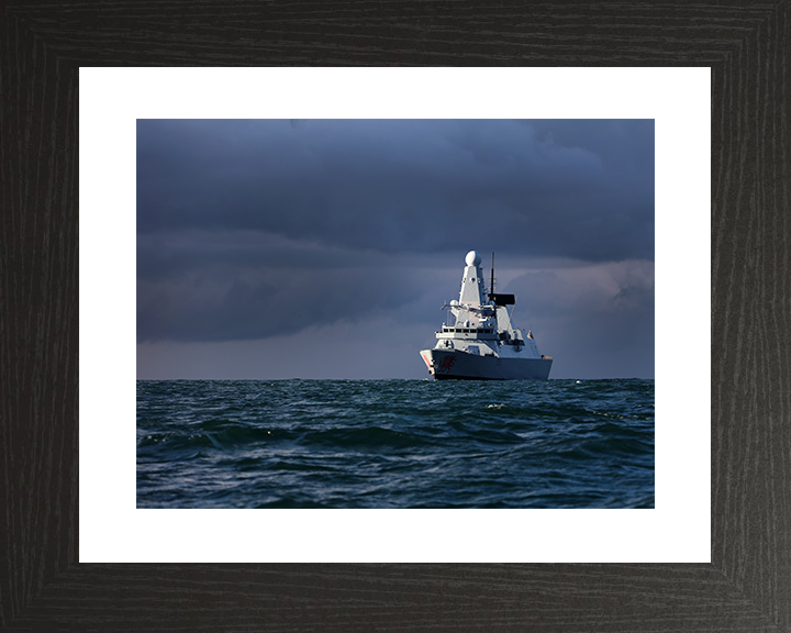 HMS Dragon (D35) Royal Navy Type 45 Destroyer With Stormy Skies Photo Print Wall Art Decor Posters, Prints, & Visual Artwork Hampshire Prints 10 x 8 Black Frame Yes
