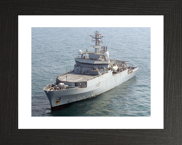 HMS Echo (H87) Royal Navy Echo Class Survey Vessel High Port Bow View Photo Print Wall Art Decor Posters, Prints, & Visual Artwork Hampshire Prints 10 x 8 Black Frame Yes