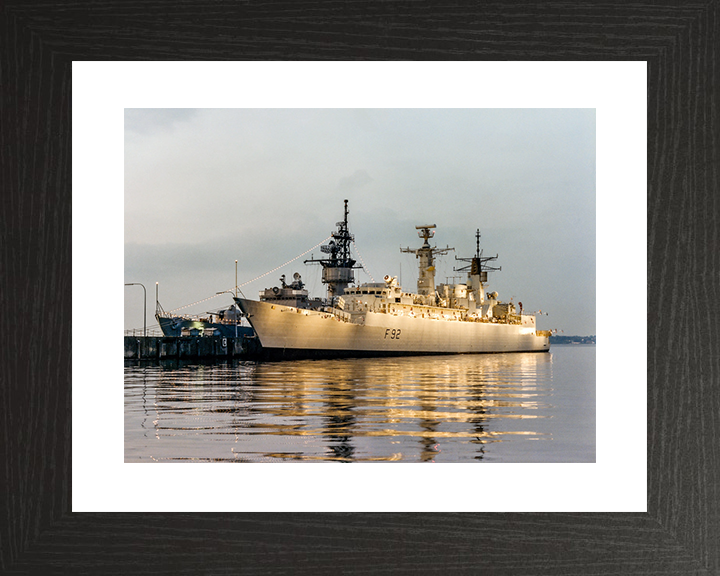 HMS Boxer (F92) Royal Navy Type 22 Frigate Floodlit in Harbour Photo Print Wall Art Decor Posters, Prints, & Visual Artwork Hampshire Prints 10 x 8 Black Frame Yes