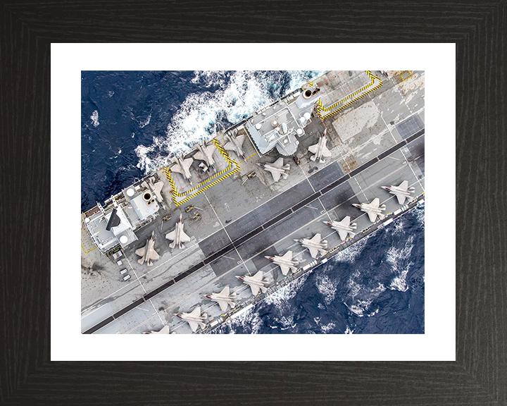 HMS Prince of Wales (R09) - Flight deck 2025 - Royal Navy Queen Elizabeth Class Aircraft Carrier Photo Print Wall Art Naval Decor UK Posters, Prints, & Visual Artwork Hampshire Prints 10 x 8 Black Frame Yes