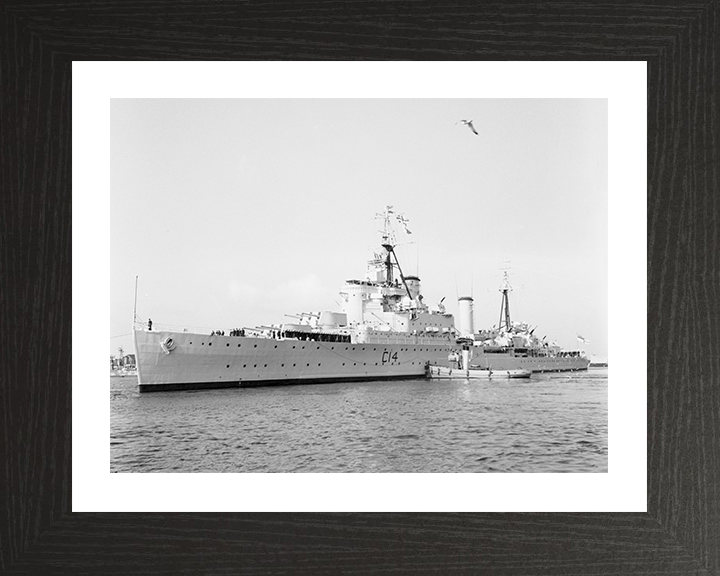 HMS Kenya (C14) Photo Print - Sweden 1958 - Royal Navy Fiji Class Light Cruiser Hampshire Prints 10 x 8 Black Frame Yes
