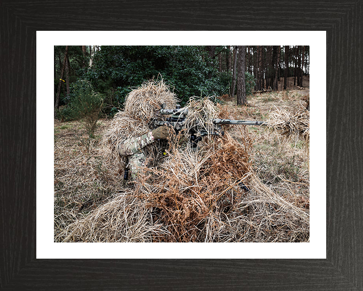 Royal Marine Commando Sniper camouflaged | Photo Print | Framed Print | Military | 40 Commando | Wall Art | Home Decor | Photography | Armed Forces Hampshire Prints 10 x 8 Black Frame Yes