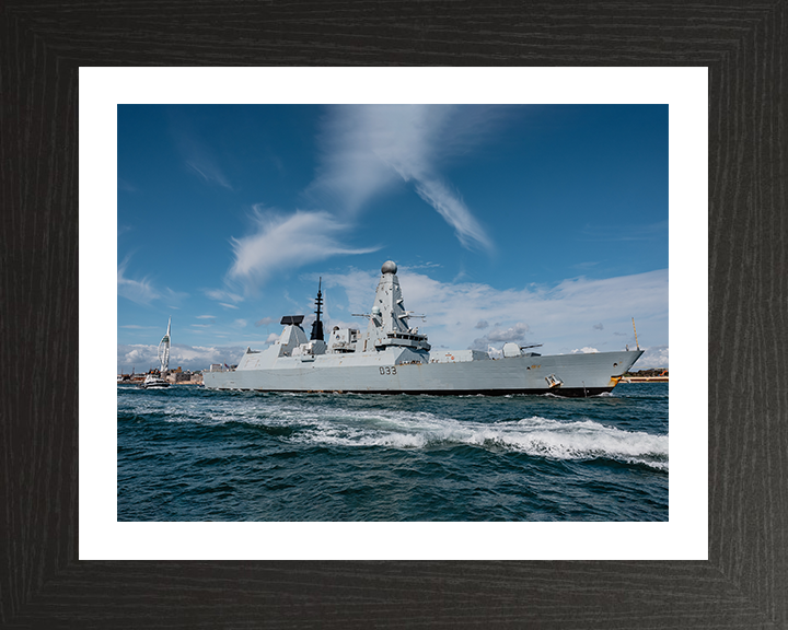 HMS Dauntless (D33) Photo Print - Exiting Portsmouth 2025 - Royal Navy Type 45 Destroyer Hampshire Prints 10 x 8 Black Frame Yes