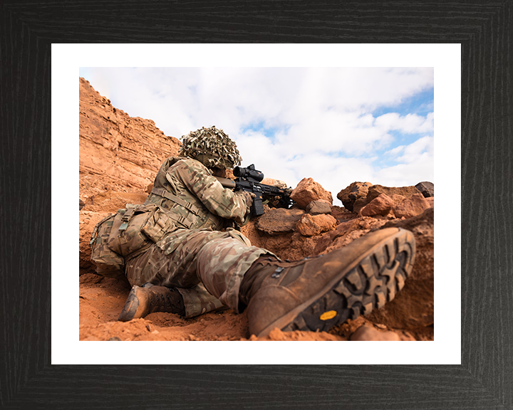 Soldier with a sharpshooter rifle Photo Print - British Army Hampshire Prints 10 x 8 Black Frame Yes