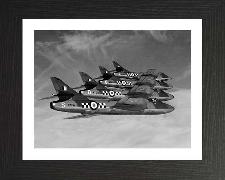 Four RAF Hawker Hunters in Formation Photo Print - Royal Air Force Aircraft Hampshire Prints 10 x 8 Black Frame Yes