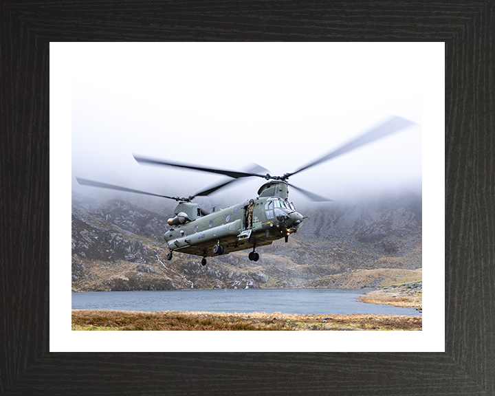 RAF Chinook Helicopter Over Snowdonia Wales Photo Print - Royal Air Force Aircraft Hampshire Prints 10 x 8 Black Frame Yes