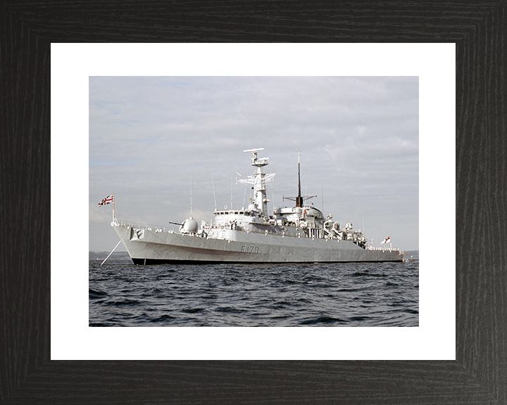 HMS Antelope (F170) Royal Navy Type 21 Frigate At Anchor in Colour Photo Print Wall Art Decor Posters, Prints, & Visual Artwork Hampshire Prints 10 x 8 Black Frame Yes