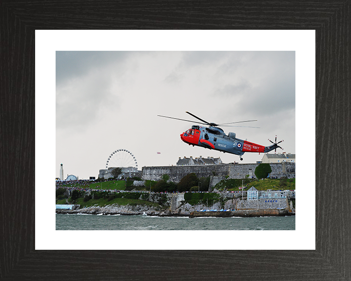 Sea King (SAR) Helicopter Over Plymouth Sound 2012 Photo Print - Royal Navy Aircraft Posters, Prints, & Visual Artwork Hampshire Prints 10 x 8 Black Frame Yes