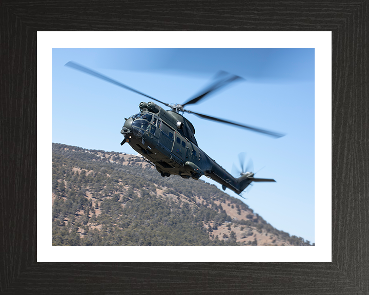 RAF Puma HC2 Helicopter in flight Photo Print - Royal Air Force Aircraft Hampshire Prints 10 x 8 Black Frame Yes