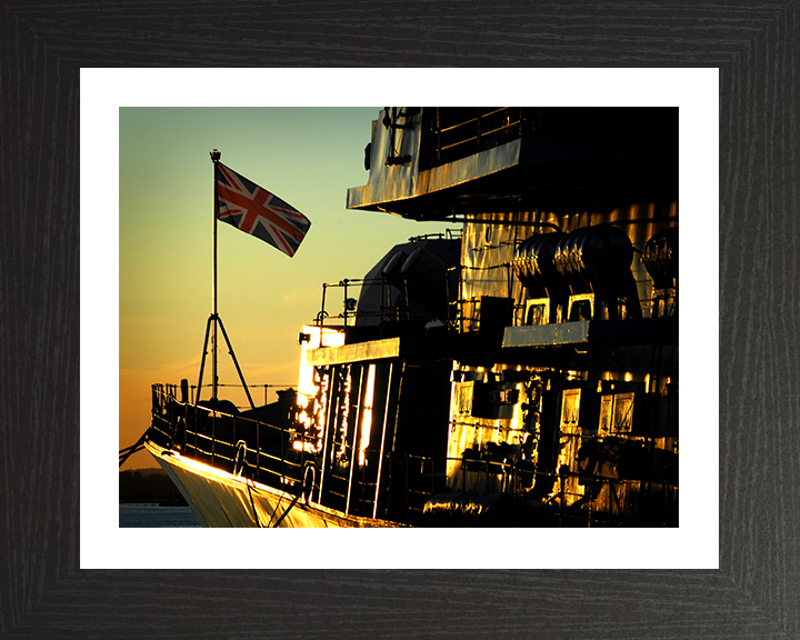 HMS Iron Duke (F234) Photo Print - At Sunset Port Side - Royal Navy Type 23 Frigate Hampshire Prints 10 x 8 Black Frame Yes