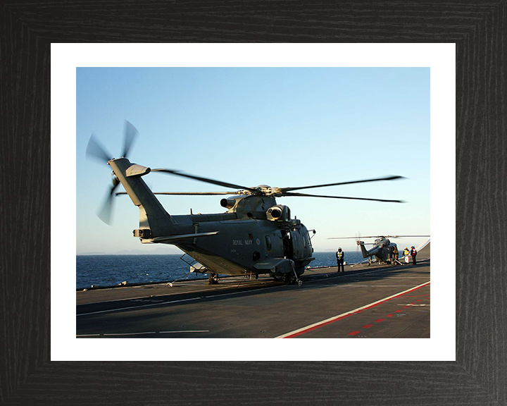 Merlin Helicopter on HMS Illustrious Photo Print - Royal Navy Aircraft Hampshire Prints 10 x 8 Black Frame Yes