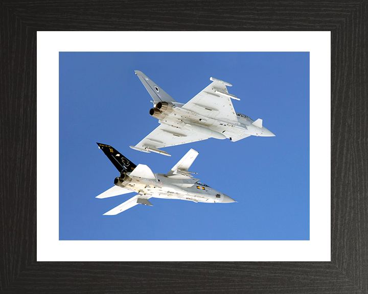 RAF Tornado F3 and Typhoon F2 Jets In Flight Photo Print - Royal Air Force Aircraft Posters, Prints, & Visual Artwork Hampshire Prints 10 x 8 Black Frame Yes