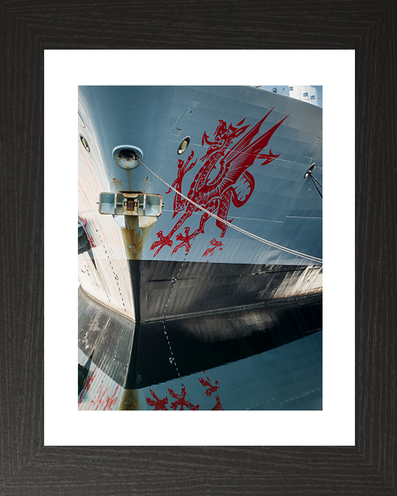 HMS Dragon (D35) Royal Navy Type 45 Destroyer Bow Reflections Photo Print Wall Art Decor Posters, Prints, & Visual Artwork Hampshire Prints 10 x 8 Black Frame Yes