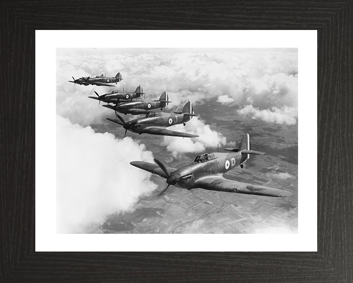 RAF Hurricane Mark Is in Formation Photo Print - Royal Air Force Aircraft Hampshire Prints 10 x 8 Black Frame Yes