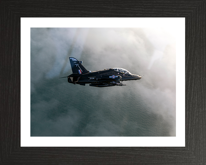 RAF Hawk T2 Jet in flight Photo Print - Royal Air Force Aircraft Hampshire Prints 10 x 8 Black Frame Yes