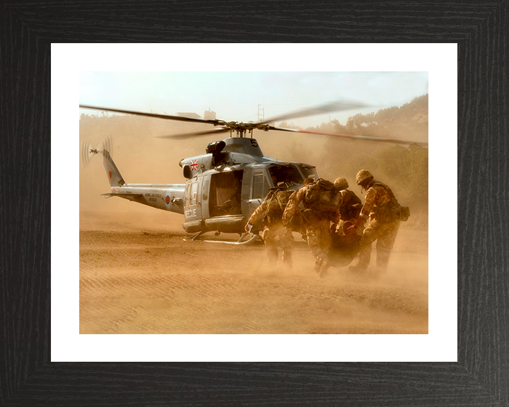 RAF Gazelle Helicopter Diring a Medical Evacuation Photo Print - Royal Air Force Aircraft Posters, Prints, & Visual Artwork Hampshire Prints 10 x 8 Black Frame Yes