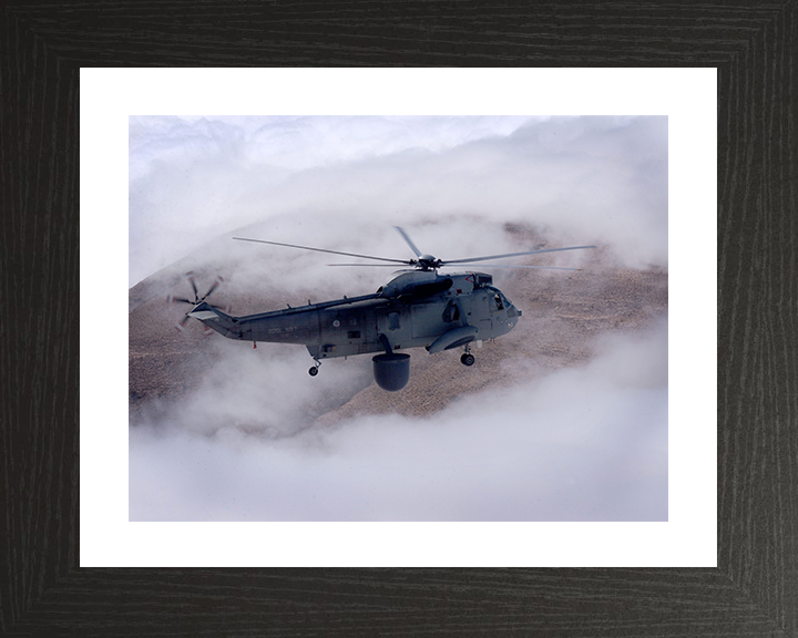 Sea King MK7 Helicopter Flying Over Oman 2005 Photo Print - Royal Navy Aircraft Posters, Prints, & Visual Artwork Hampshire Prints 10 x 8 Black Frame Yes