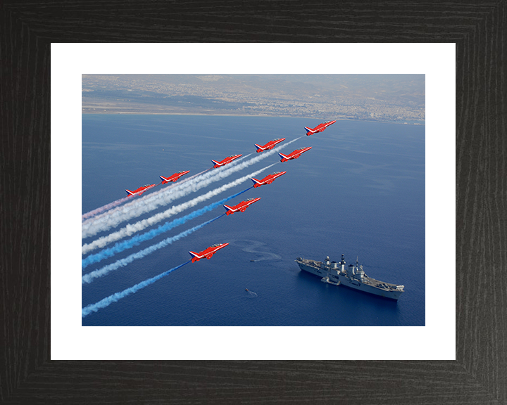 HMS Illustrious (R06) Photo Print - With Red Arrows - Royal Navy Invincible Class Aircraft Carrier Hampshire Prints 10 x 8 Black Frame Yes