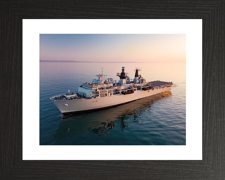 HMS Albion (L14) Royal Navy Albion Class Amphibious Ship At Sunset Photo Print Wall Art Naval Decor Posters, Prints, & Visual Artwork Hampshire Prints 10 x 8 Black Frame Yes