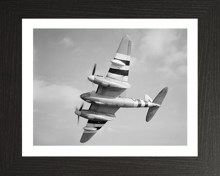 RAF De Havilland DH98 Mosquito in flight Photo Print - Royal Air Force Aircraft Hampshire Prints 10 x 8 Black Frame Yes