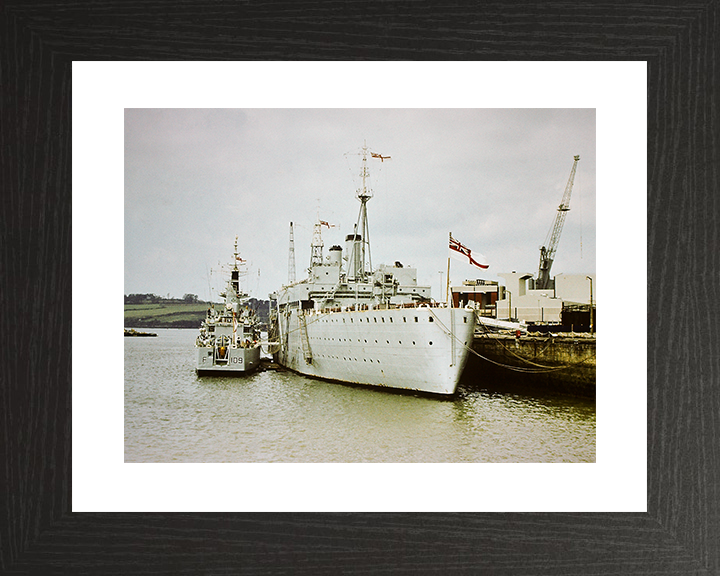 HMS Defiance (A187) Royal Navy Maidstone Class Ship Alongside HMS Leander Photo Print Wall Art Decor Posters, Prints, & Visual Artwork Hampshire Prints 10 x 8 Black Frame Yes