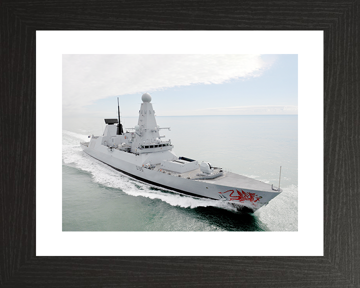HMS Dragon (D35) Royal Navy Type 45 Destroyer High Starboard Bow View Photo Print Wall Art Decor Posters, Prints, & Visual Artwork Hampshire Prints 10 x 8 Black Frame Yes