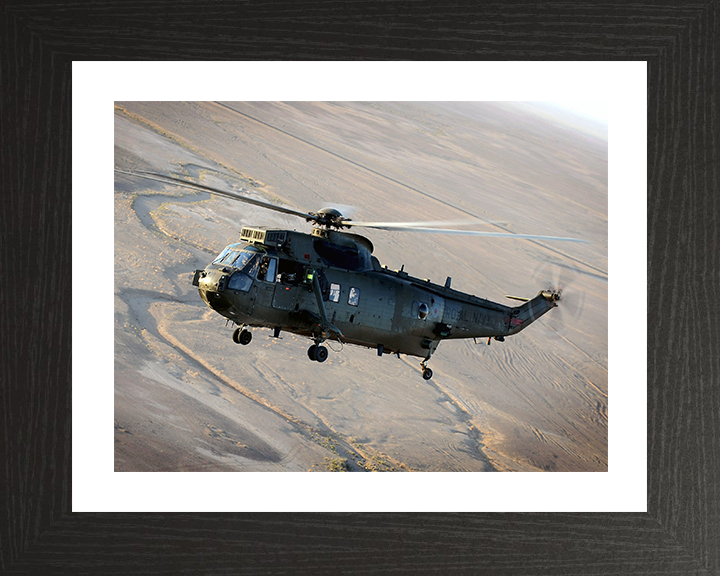 Sea King Mk4 Helicopter Helmand Province 2011 Photo Print - Royal Navy Aircraft Posters, Prints, & Visual Artwork Hampshire Prints 10 x 8 Black Frame Yes