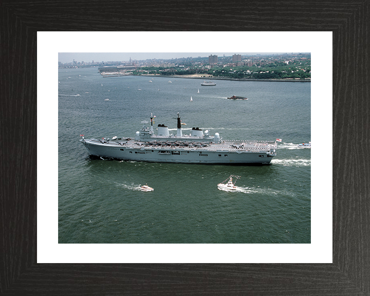 HMS Ark Royal (R07) Photo Print - New York 1986 - Royal Navy Invincible Class Aircraft Carrier Hampshire Prints 10 x 8 Black Frame Yes