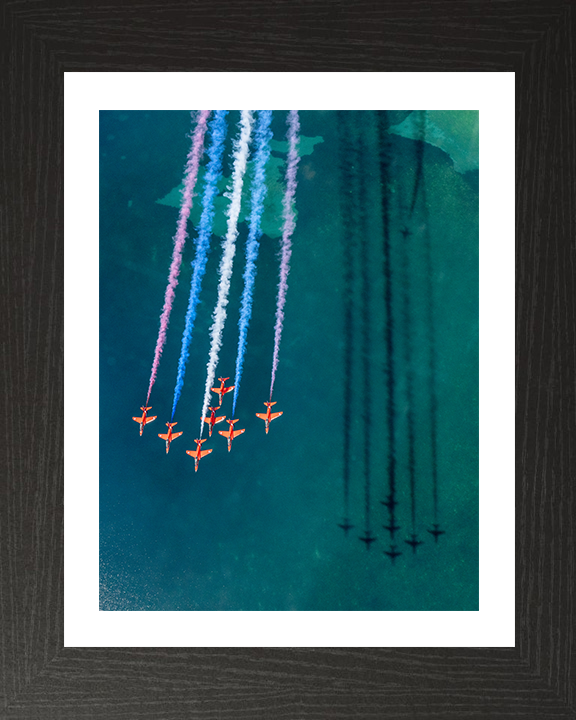 RAF Red Arrows fly over the sea Photo Print - Royal Air Force Aircraft Hampshire Prints 10 x 8 Black Frame Yes