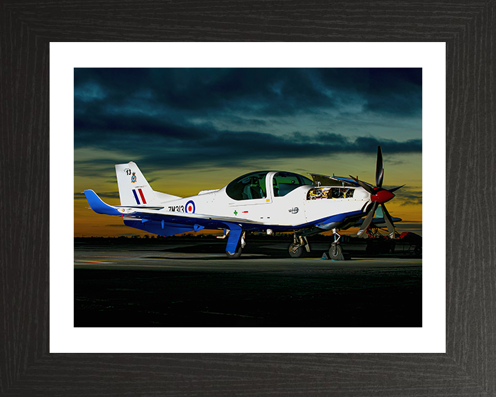 RAF Grob Prefect at sunset Photo Print - Royal Air Force Aircraft Hampshire Prints 10 x 8 Black Frame Yes