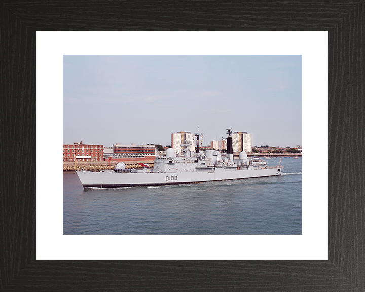 HMS Cardiff (D108) Royal Navy Type 42 Destroyer Leaving Portsmouth Photo Print Wall Art Decor Posters, Prints, & Visual Artwork Hampshire Prints 10 x 8 Black Frame Yes