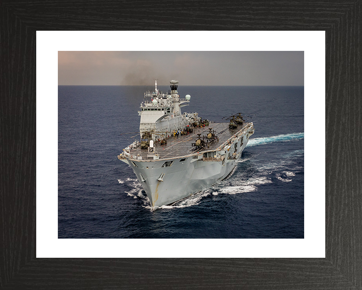 HMS Ocean (L12) Photo Print - Mediterranean 2016 - Royal Navy Landing Platform Helicopter Hampshire Prints 10 x 8 Black Frame Yes