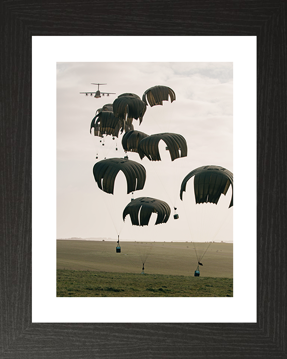 RAF A400M Atlas Dropping Containers by Parchute Photo Print Royal Air Force Aircraft Wall Art Posters, Prints, & Visual Artwork Hampshire Prints 10 x 8 Black Frame Yes