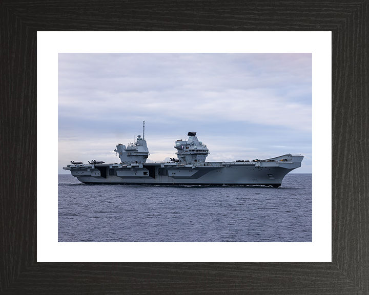 HMS Prince of Wales (R09) Photo Print - Underway Sea 2024 - Royal Navy Queen Elizabeth Class Aircraft Carrier Hampshire Prints 10 x 8 Black Frame Yes